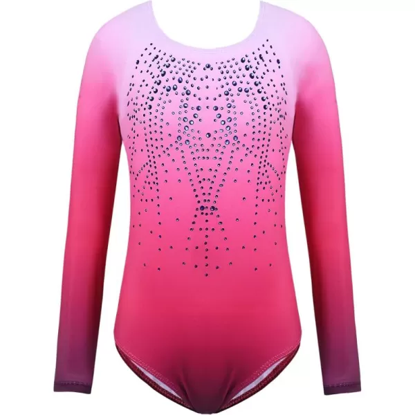 Zaclotre Kid Girls Gymnastic Leotard Long Sleeve Color Gradient Sparkly Ballet Dance One Piece OutfitRose Red