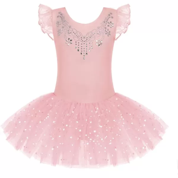 Zaclotre Kid Girls Ruffle Sleeve Ballet Skirted Leotard Shiny Dance Tutu DressesBallet Pink