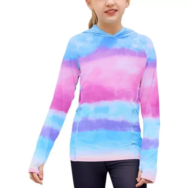 Zaclotre Kids UPF50 Sun Shirt Girls Quick Dry Fit Sun Protection Clothing Athletic Hoodie with ThumbholesTie Dye
