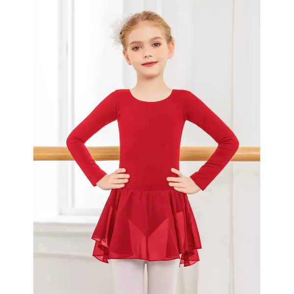 Arshiner Kids Girls Classic Long Sleeve Leotard Dance Ballet DressRed