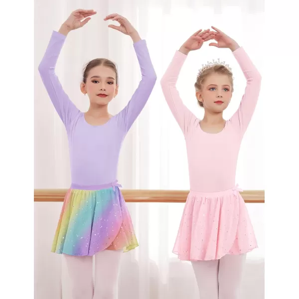 Zaclotre Girls Ballet Skirt Sparkly Chiffon Pull On Dance Skirts for ToddlerKids Dancewear 2 PackRainbowpink