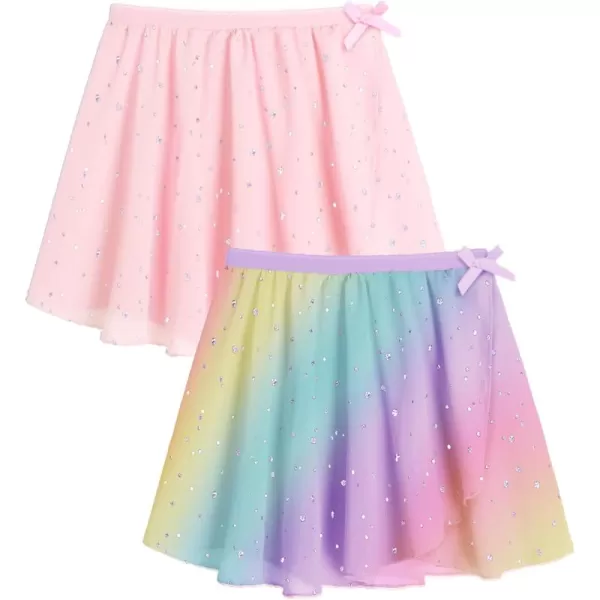 Zaclotre Girls Ballet Skirt Sparkly Chiffon Pull On Dance Skirts for ToddlerKids Dancewear 2 PackRainbowpink