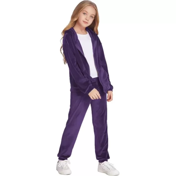 Zaclotre Girls Velour Tracksuits 2 Piece Outfits Zip Up Hoodie and Jogger Sweatpant Sweatsuits Athletic Clothing SetsPurple