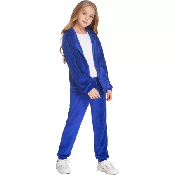 Zaclotre Girls Velour Tracksuits 2 Piece Outfits Zip Up Hoodie and Jogger Sweatpant Sweatsuits Athletic Clothing SetsRoyal Blue