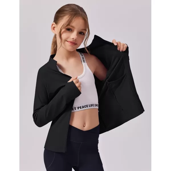 imageZaclotre Girls Fleece Jacket with 4 Pockets Long Sleeve Zip Up Warm Athletic Winter Coat Kids Sweatshirt for 514 YBlack