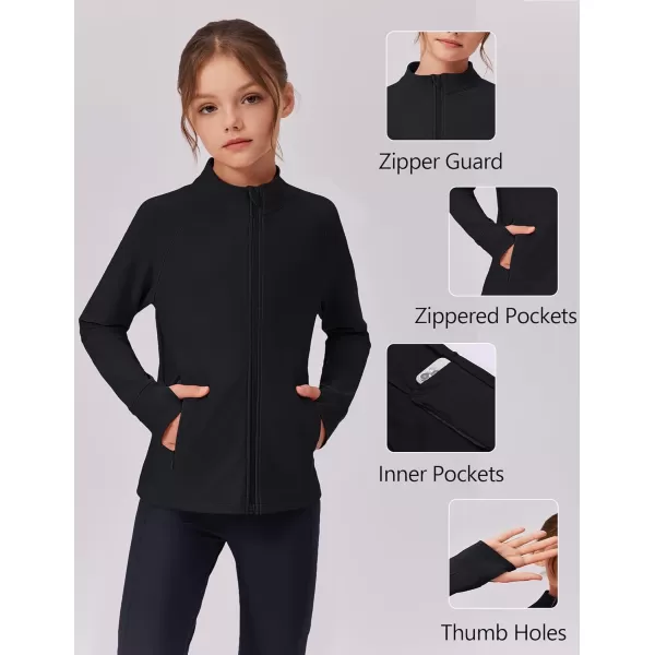 imageZaclotre Girls Fleece Jacket with 4 Pockets Long Sleeve Zip Up Warm Athletic Winter Coat Kids Sweatshirt for 514 YBlack