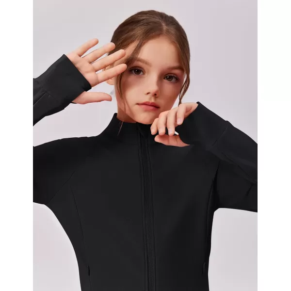 imageZaclotre Girls Fleece Jacket with 4 Pockets Long Sleeve Zip Up Warm Athletic Winter Coat Kids Sweatshirt for 514 YBlack