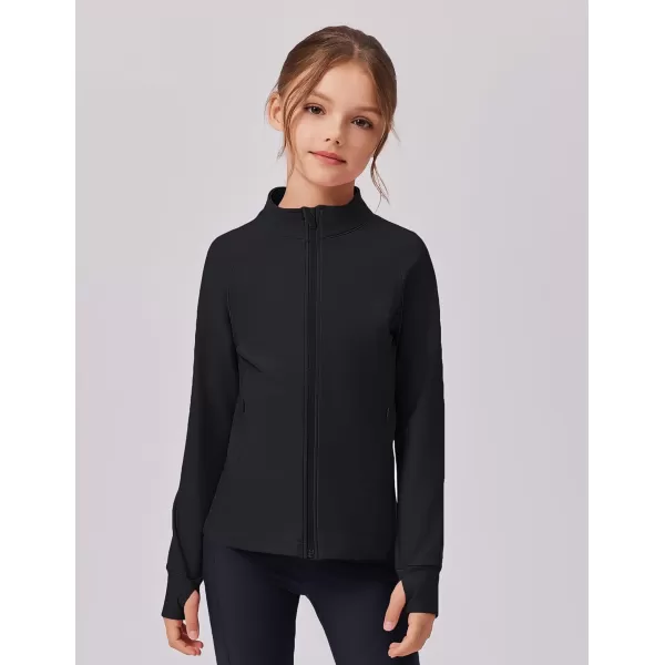 imageZaclotre Girls Fleece Jacket with 4 Pockets Long Sleeve Zip Up Warm Athletic Winter Coat Kids Sweatshirt for 514 YBlack