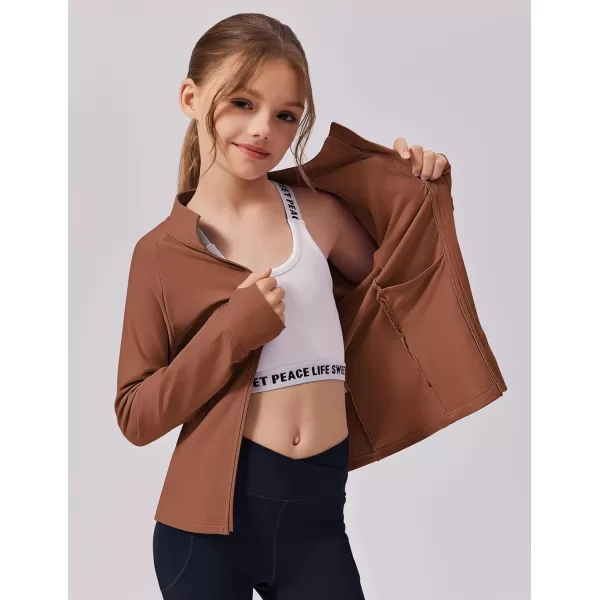 imageZaclotre Girls Fleece Jacket with 4 Pockets Long Sleeve Zip Up Warm Athletic Winter Coat Kids Sweatshirt for 514 YBrown