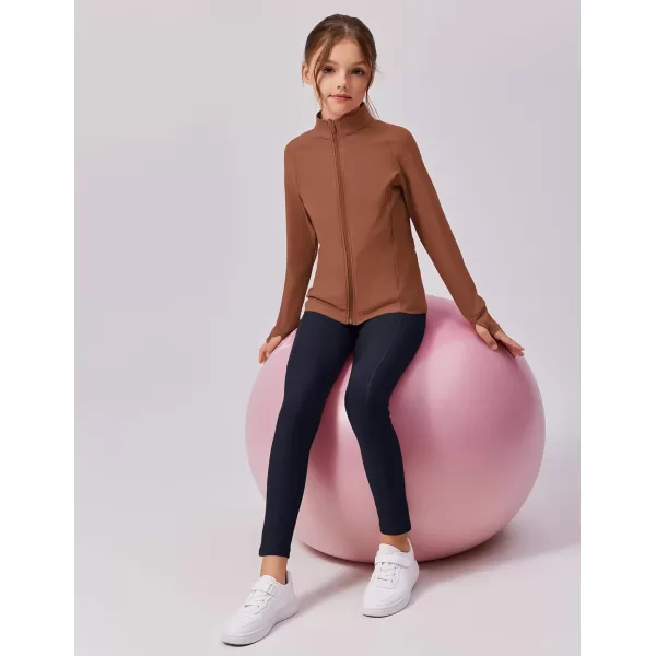 imageZaclotre Girls Fleece Jacket with 4 Pockets Long Sleeve Zip Up Warm Athletic Winter Coat Kids Sweatshirt for 514 YBrown