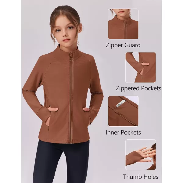 imageZaclotre Girls Fleece Jacket with 4 Pockets Long Sleeve Zip Up Warm Athletic Winter Coat Kids Sweatshirt for 514 YBrown