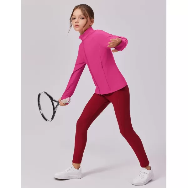 imageZaclotre Girls Fleece Jacket with 4 Pockets Long Sleeve Zip Up Warm Athletic Winter Coat Kids Sweatshirt for 514 YHot Pink