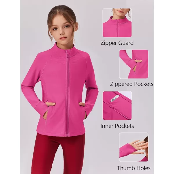 imageZaclotre Girls Fleece Jacket with 4 Pockets Long Sleeve Zip Up Warm Athletic Winter Coat Kids Sweatshirt for 514 YHot Pink