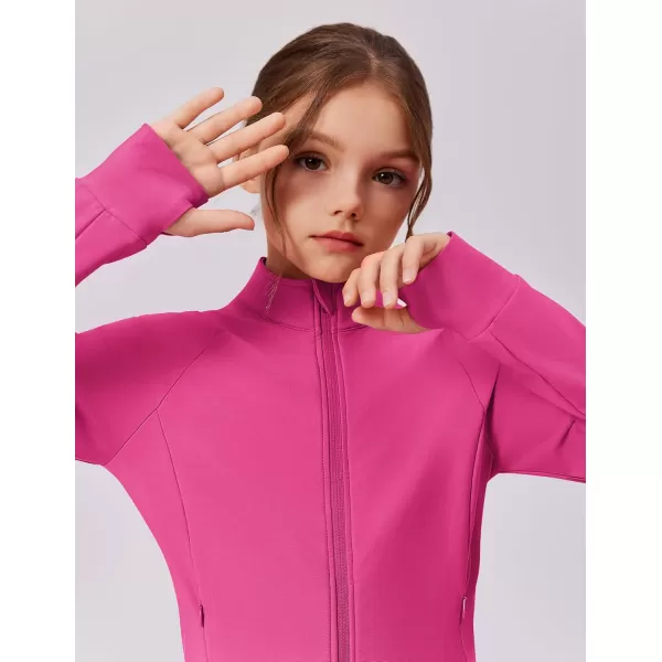 imageZaclotre Girls Fleece Jacket with 4 Pockets Long Sleeve Zip Up Warm Athletic Winter Coat Kids Sweatshirt for 514 YHot Pink