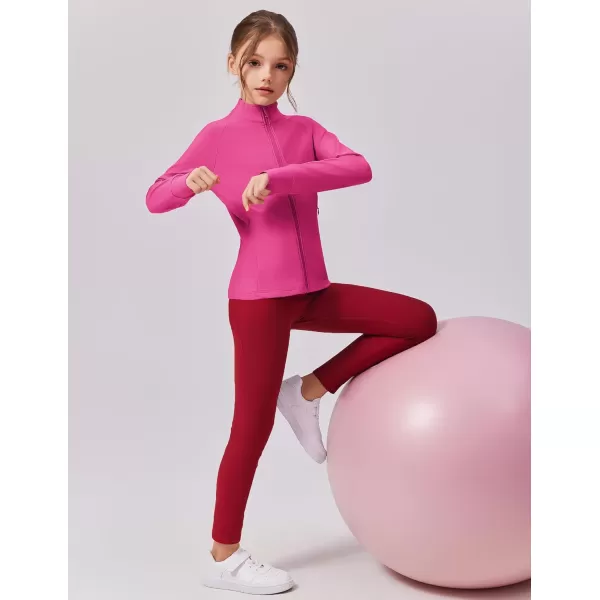 imageZaclotre Girls Fleece Jacket with 4 Pockets Long Sleeve Zip Up Warm Athletic Winter Coat Kids Sweatshirt for 514 YHot Pink