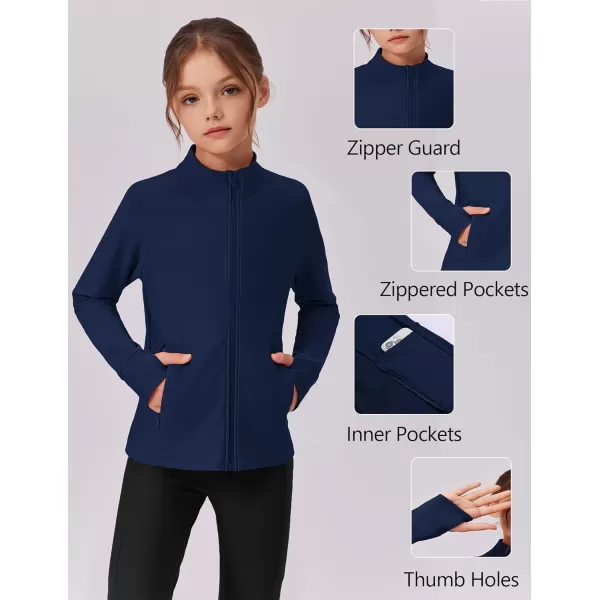 imageZaclotre Girls Fleece Jacket with 4 Pockets Long Sleeve Zip Up Warm Athletic Winter Coat Kids Sweatshirt for 514 YNavy Blue