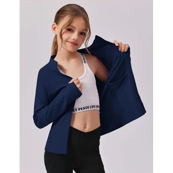 imageZaclotre Girls Fleece Jacket with 4 Pockets Long Sleeve Zip Up Warm Athletic Winter Coat Kids Sweatshirt for 514 YNavy Blue
