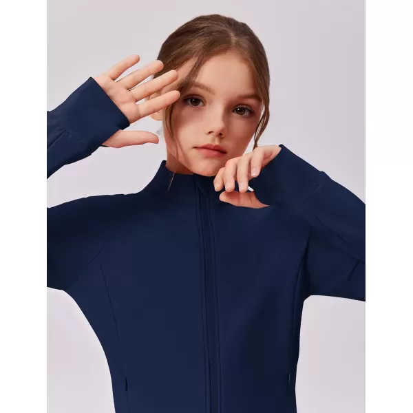 imageZaclotre Girls Fleece Jacket with 4 Pockets Long Sleeve Zip Up Warm Athletic Winter Coat Kids Sweatshirt for 514 YNavy Blue