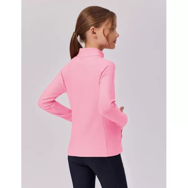 imageZaclotre Girls Fleece Jacket with 4 Pockets Long Sleeve Zip Up Warm Athletic Winter Coat Kids Sweatshirt for 514 YPink