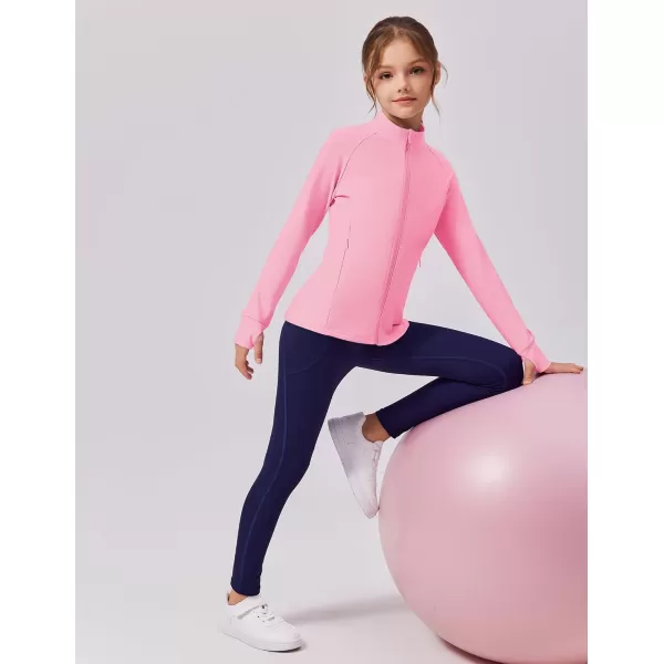 imageZaclotre Girls Fleece Jacket with 4 Pockets Long Sleeve Zip Up Warm Athletic Winter Coat Kids Sweatshirt for 514 YPink