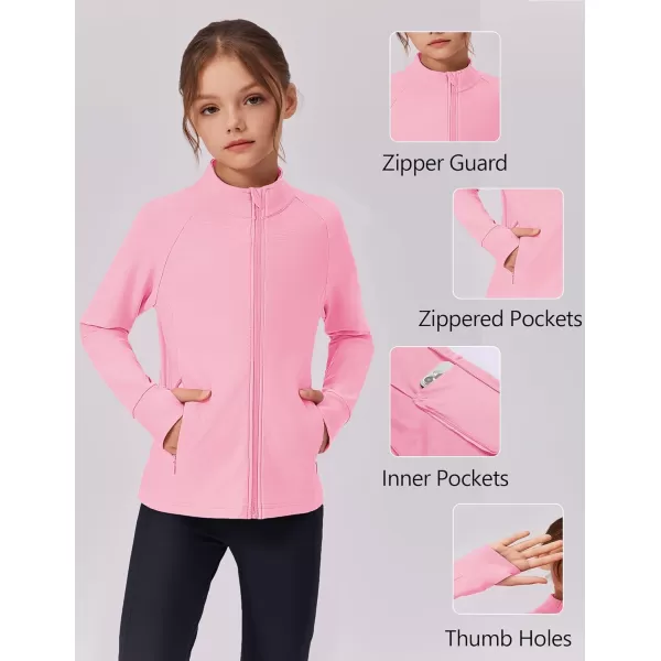 imageZaclotre Girls Fleece Jacket with 4 Pockets Long Sleeve Zip Up Warm Athletic Winter Coat Kids Sweatshirt for 514 YPink