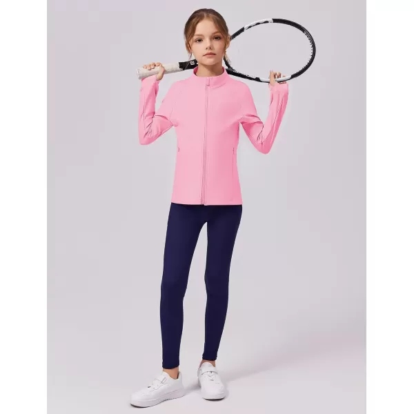 imageZaclotre Girls Fleece Jacket with 4 Pockets Long Sleeve Zip Up Warm Athletic Winter Coat Kids Sweatshirt for 514 YPink