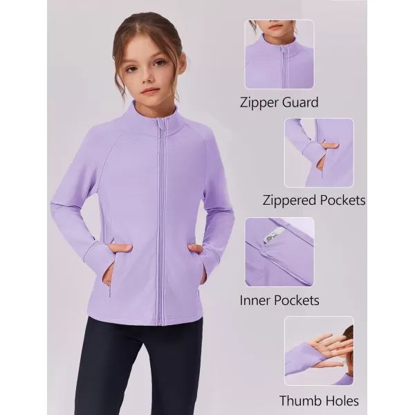 imageZaclotre Girls Fleece Jacket with 4 Pockets Long Sleeve Zip Up Warm Athletic Winter Coat Kids Sweatshirt for 514 YPurple