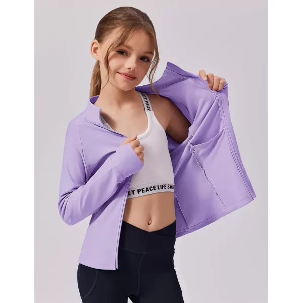 imageZaclotre Girls Fleece Jacket with 4 Pockets Long Sleeve Zip Up Warm Athletic Winter Coat Kids Sweatshirt for 514 YPurple