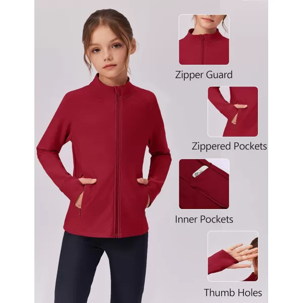 imageZaclotre Girls Fleece Jacket with 4 Pockets Long Sleeve Zip Up Warm Athletic Winter Coat Kids Sweatshirt for 514 YRed