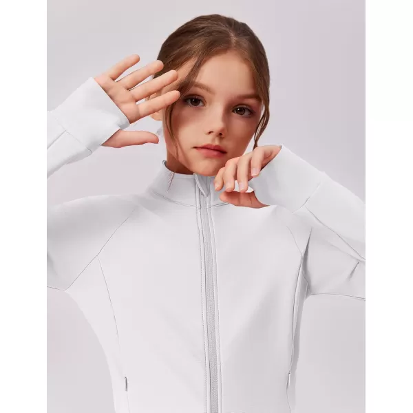 imageZaclotre Girls Fleece Jacket with 4 Pockets Long Sleeve Zip Up Warm Athletic Winter Coat Kids Sweatshirt for 514 YWhite