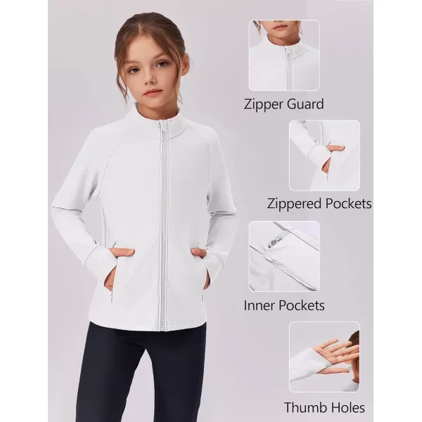 imageZaclotre Girls Fleece Jacket with 4 Pockets Long Sleeve Zip Up Warm Athletic Winter Coat Kids Sweatshirt for 514 YWhite