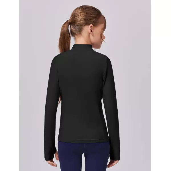 imageZaclotre Girls Fleece Long Sleeve Shirts Half Zip Pullover Sweatshirt with Pockets Kids Athletic Winter JacketBlack