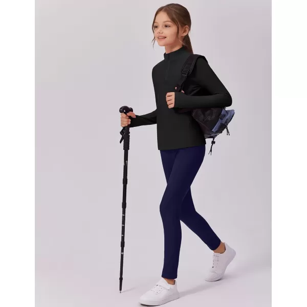 imageZaclotre Girls Fleece Long Sleeve Shirts Half Zip Pullover Sweatshirt with Pockets Kids Athletic Winter JacketBlack