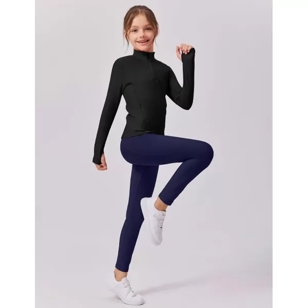 imageZaclotre Girls Fleece Long Sleeve Shirts Half Zip Pullover Sweatshirt with Pockets Kids Athletic Winter JacketBlack