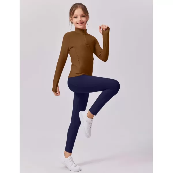 imageZaclotre Girls Fleece Long Sleeve Shirts Half Zip Pullover Sweatshirt with Pockets Kids Athletic Winter JacketBrown