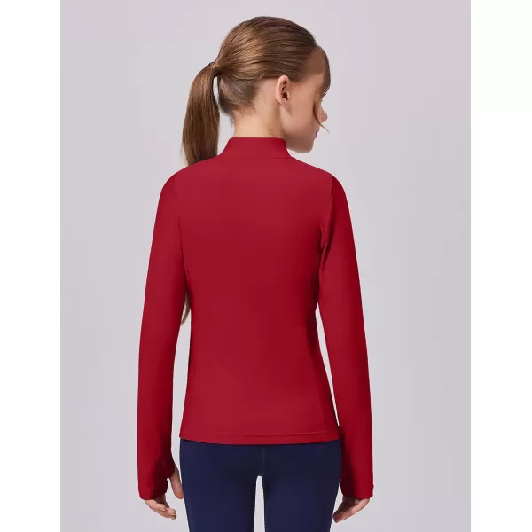 imageZaclotre Girls Fleece Long Sleeve Shirts Half Zip Pullover Sweatshirt with Pockets Kids Athletic Winter JacketDark Red