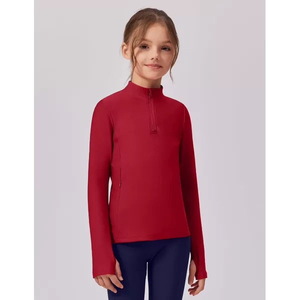 imageZaclotre Girls Fleece Long Sleeve Shirts Half Zip Pullover Sweatshirt with Pockets Kids Athletic Winter JacketDark Red