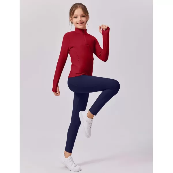 imageZaclotre Girls Fleece Long Sleeve Shirts Half Zip Pullover Sweatshirt with Pockets Kids Athletic Winter JacketDark Red