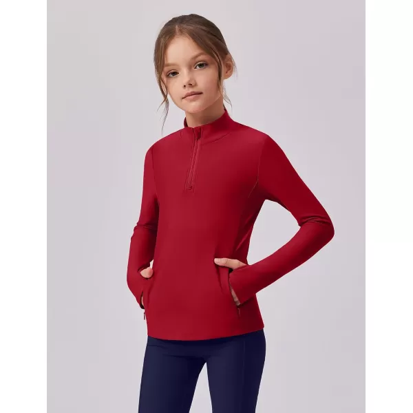 imageZaclotre Girls Fleece Long Sleeve Shirts Half Zip Pullover Sweatshirt with Pockets Kids Athletic Winter JacketDark Red