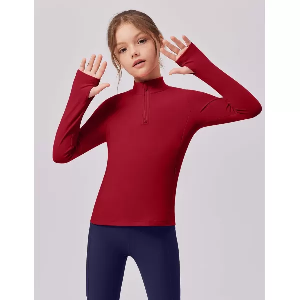 imageZaclotre Girls Fleece Long Sleeve Shirts Half Zip Pullover Sweatshirt with Pockets Kids Athletic Winter JacketDark Red