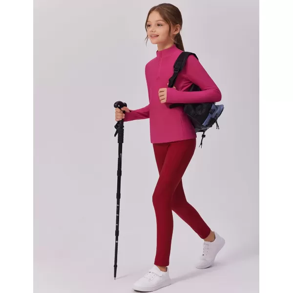 imageZaclotre Girls Fleece Long Sleeve Shirts Half Zip Pullover Sweatshirt with Pockets Kids Athletic Winter JacketHot Pink