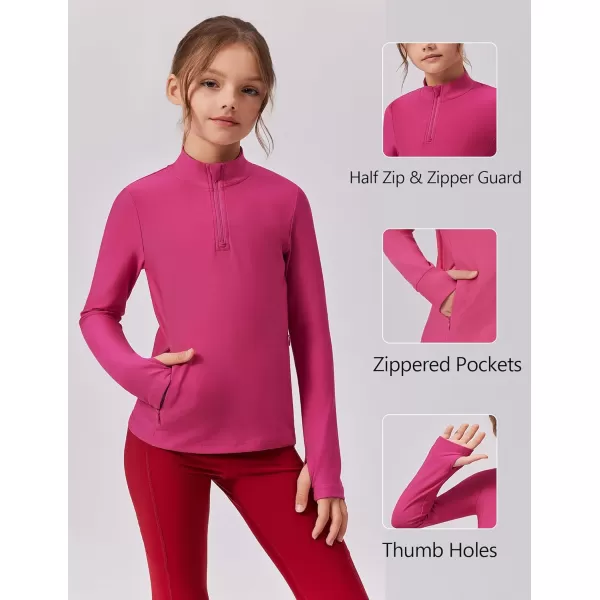 imageZaclotre Girls Fleece Long Sleeve Shirts Half Zip Pullover Sweatshirt with Pockets Kids Athletic Winter JacketHot Pink