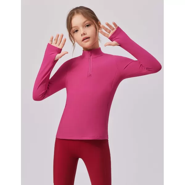 imageZaclotre Girls Fleece Long Sleeve Shirts Half Zip Pullover Sweatshirt with Pockets Kids Athletic Winter JacketHot Pink