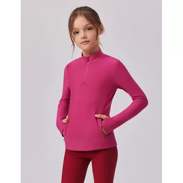 imageZaclotre Girls Fleece Long Sleeve Shirts Half Zip Pullover Sweatshirt with Pockets Kids Athletic Winter JacketHot Pink