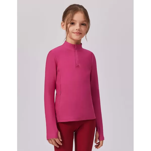 imageZaclotre Girls Fleece Long Sleeve Shirts Half Zip Pullover Sweatshirt with Pockets Kids Athletic Winter JacketHot Pink