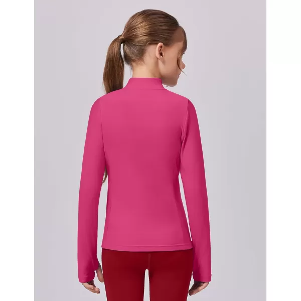 imageZaclotre Girls Fleece Long Sleeve Shirts Half Zip Pullover Sweatshirt with Pockets Kids Athletic Winter JacketHot Pink