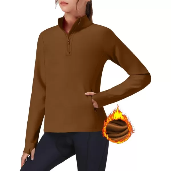 imageZaclotre Girls Fleece Long Sleeve Shirts Half Zip Pullover Sweatshirt with Pockets Kids Athletic Winter JacketBrown