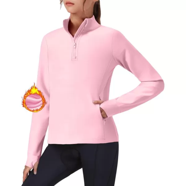 imageZaclotre Girls Fleece Long Sleeve Shirts Half Zip Pullover Sweatshirt with Pockets Kids Athletic Winter JacketPink