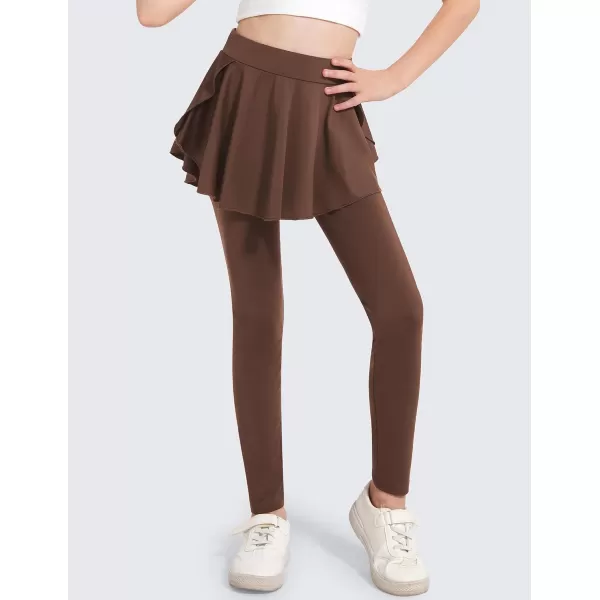 imageZaclotre Girls Leggings with Pocket High Waisted Stretchy Tennis Golf Athletic Flowy Skirted Legging for KidBrown