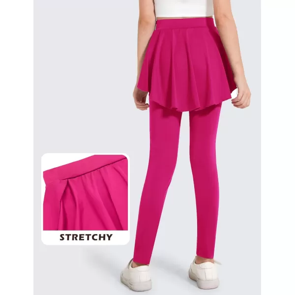 imageZaclotre Girls Leggings with Pocket High Waisted Stretchy Tennis Golf Athletic Flowy Skirted Legging for KidHot Pink